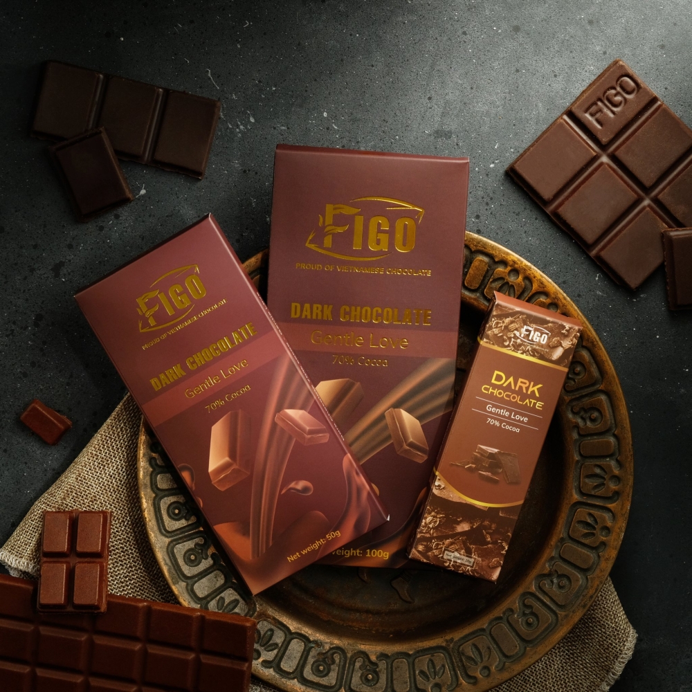(Bar 20g) Socola đen 70% cacao ít đường Figo