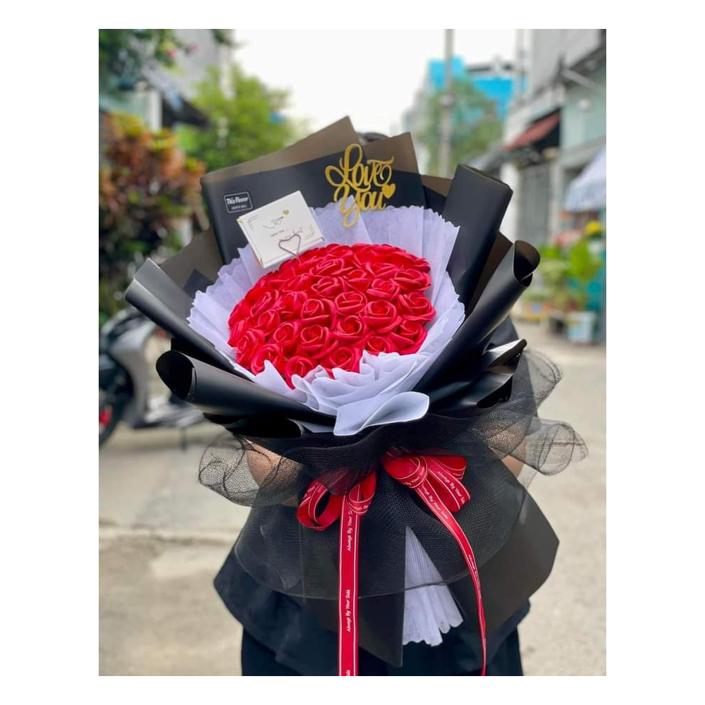 Bó hoa hồng sáp 50 bông đỏ, quà tặng sinh nhật, tình nhân