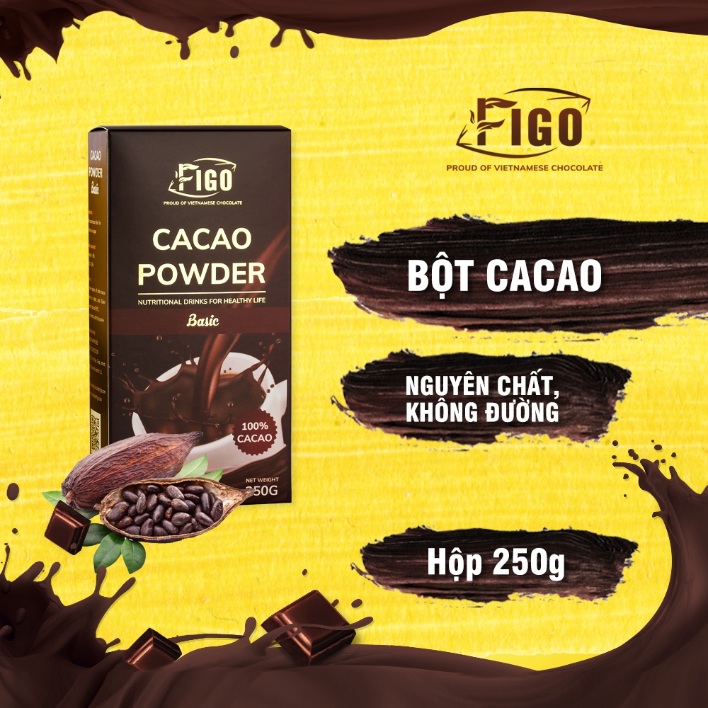 Bột cacao nguyên chất không đường dòng basic 250gram Figo