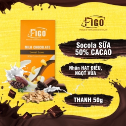 (Bar 50g) Kẹo socola sữa nhân Hạt điều dòng Sweet love 50g Figo