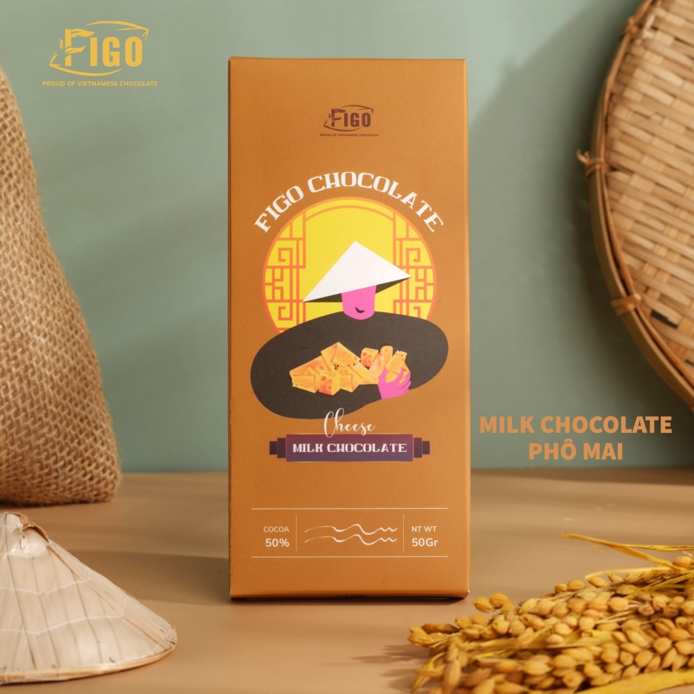 Milk Chocolate 50g Phô mai FIGO - Chocolate gift From Viet Nam kèm nơ thiệp ruy băng túi đựng quà