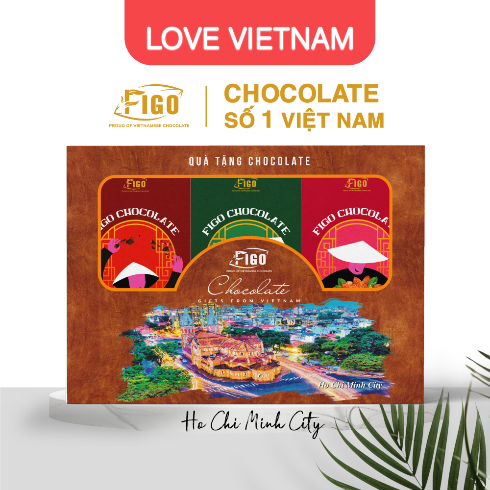 Set quà tặng Chocolate Hồ Chí Minh 3 Milk Chocolate 50g mix vị FIGO hộp màu nâu  - Chocolate gift From Viet Nam