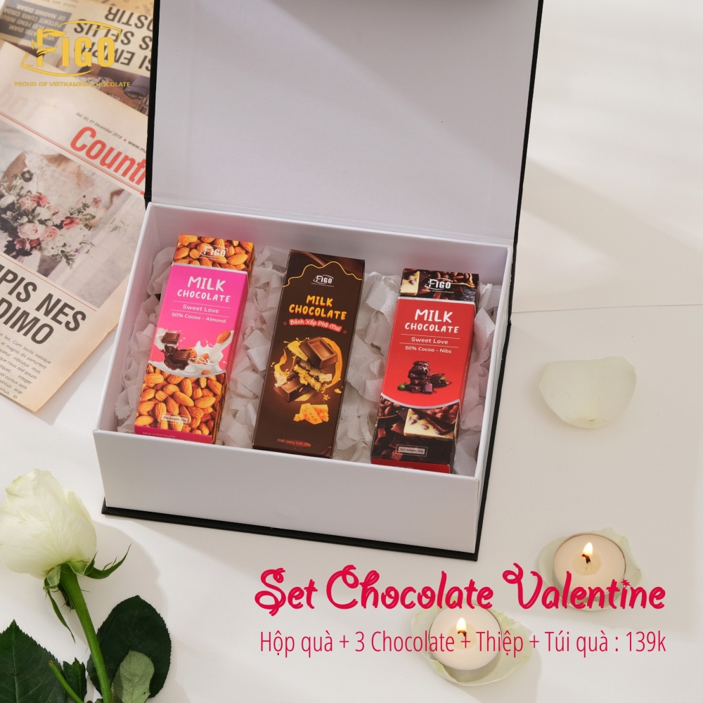 Set quà tặng Chocolate Valentine 3 Milk Chocolate 20g FIGO - Chocolate gift From Viet Nam